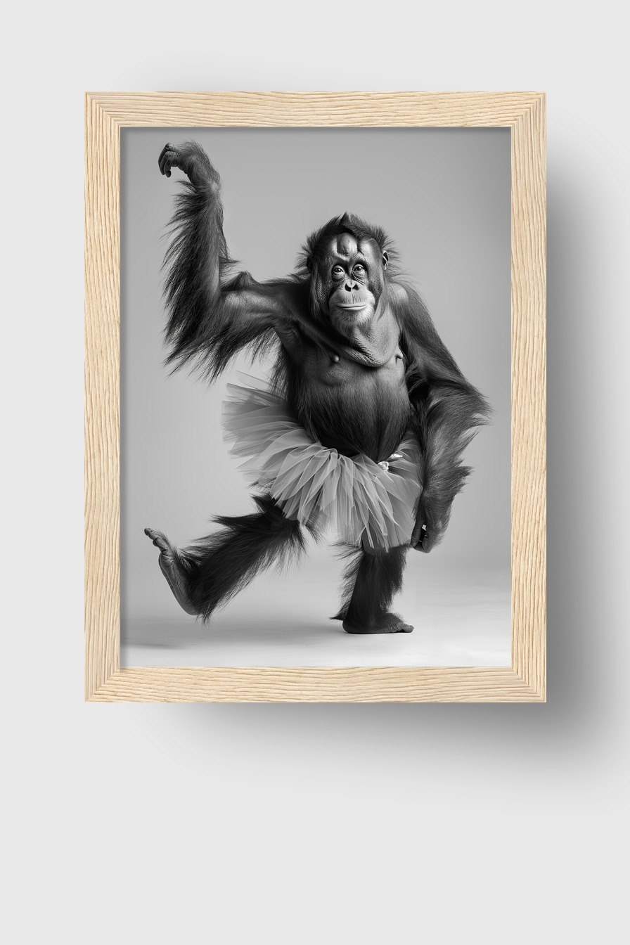 Fotografie Poster Orang-Utan tanzend schwarz-weiß