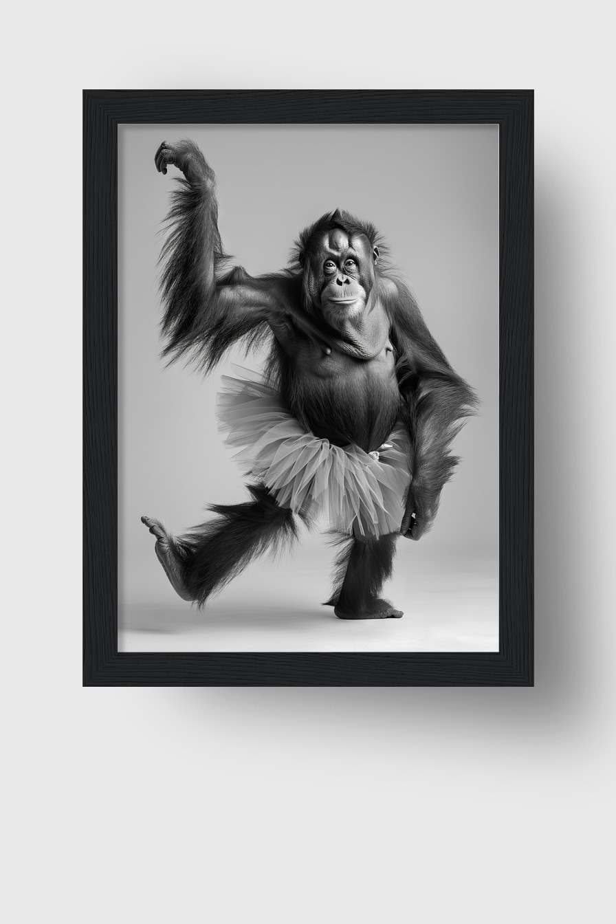 Fotografie Poster Orang-Utan tanzend schwarz-weiß