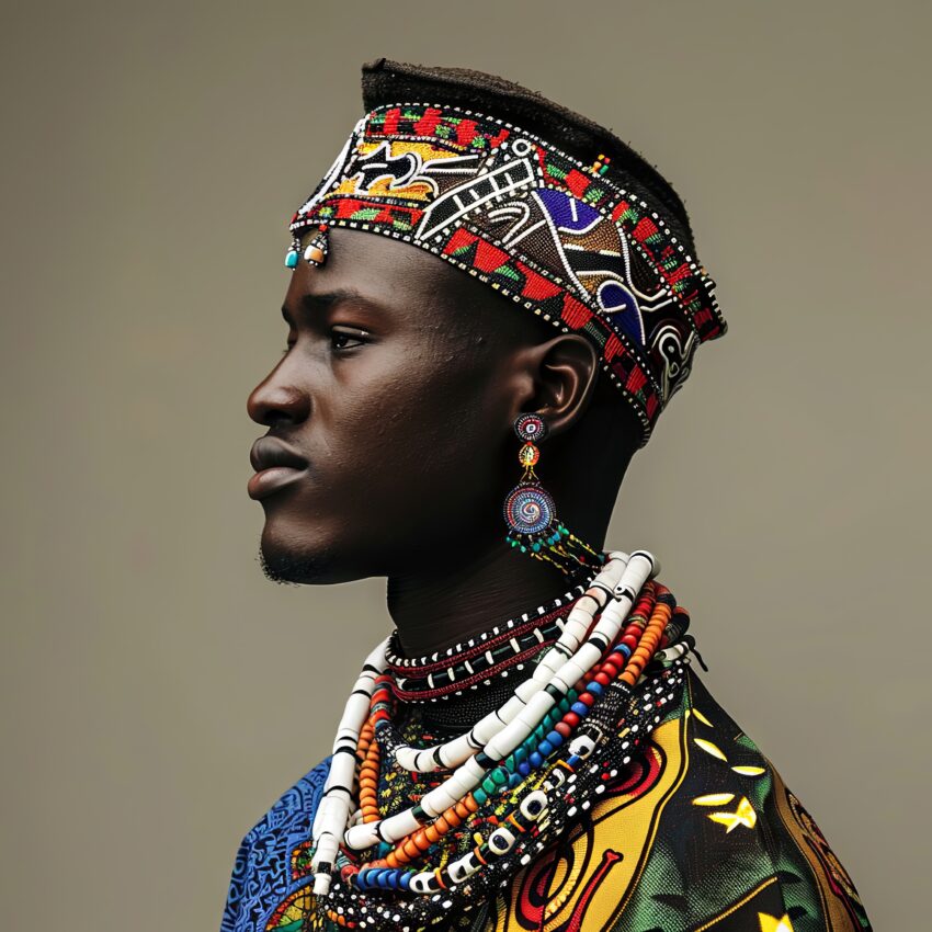 Fotografie Poster Mann Profil traditionell Schmuck farbig