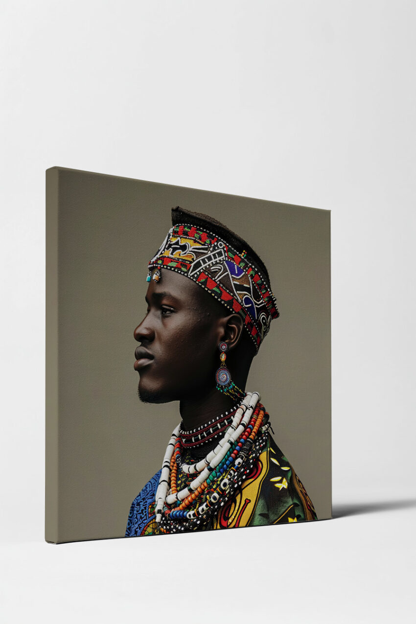 Fotografie Poster Mann Profil traditionell Schmuck farbig