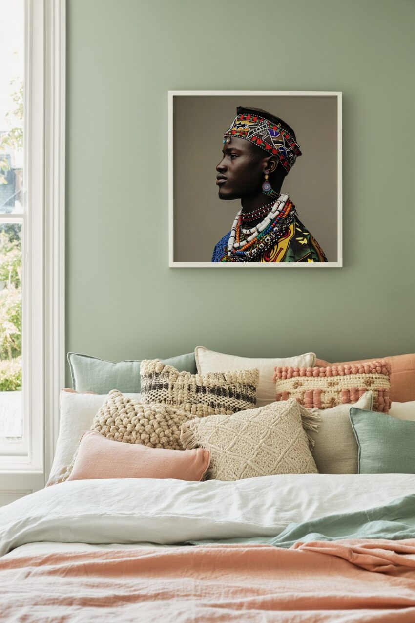 Fotografie Poster Mann Profil traditionell Schmuck farbig