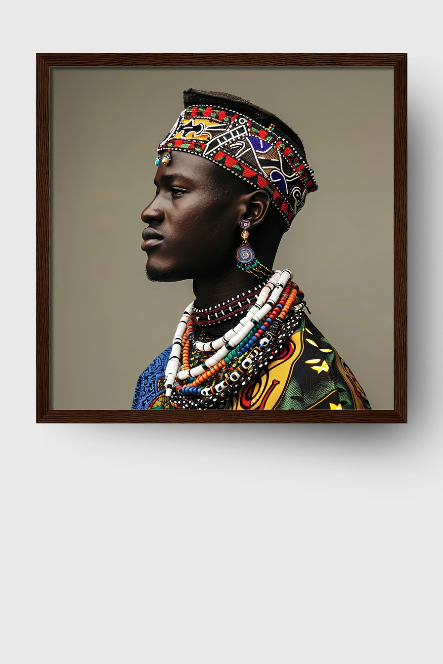 Fotografie Poster Mann Profil traditionell Schmuck farbig