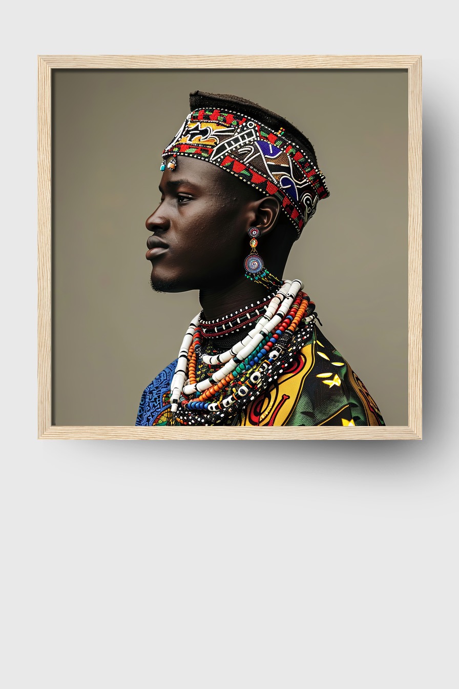 Fotografie Poster Mann Profil traditionell Schmuck farbig