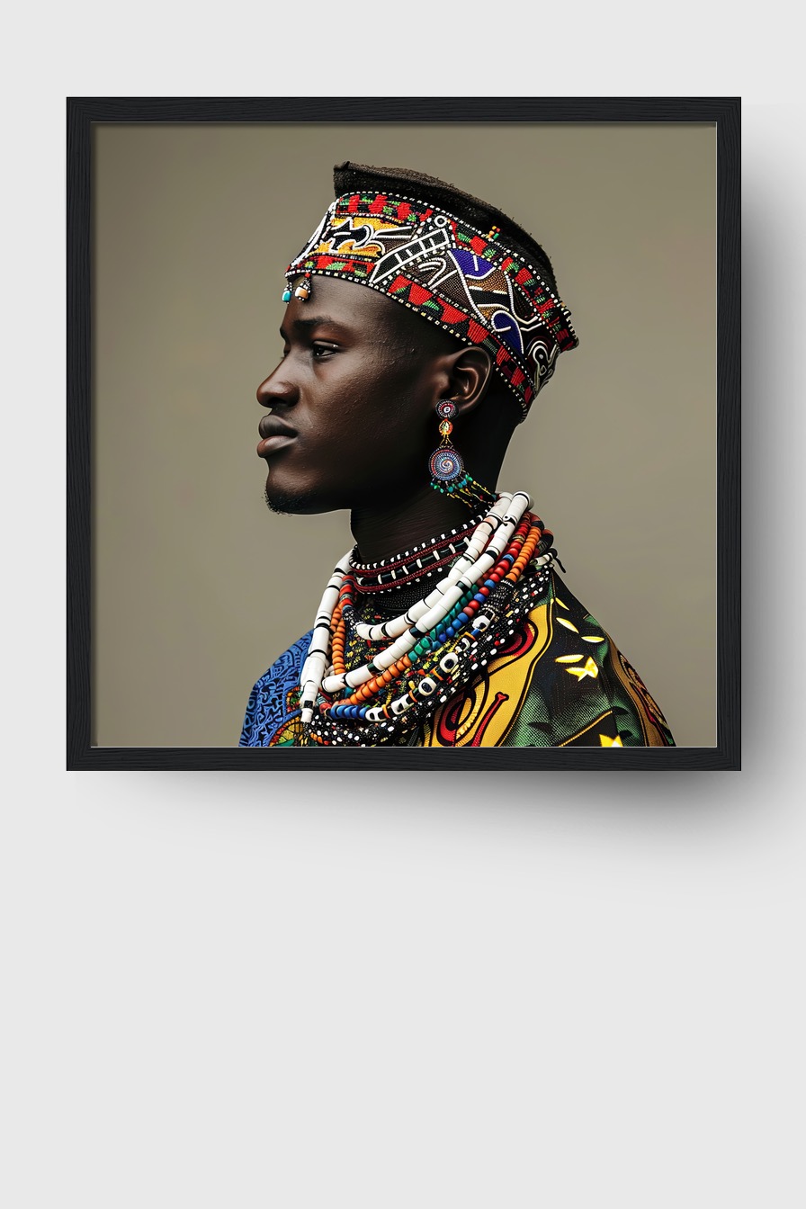 Fotografie Poster Mann Profil traditionell Schmuck farbig