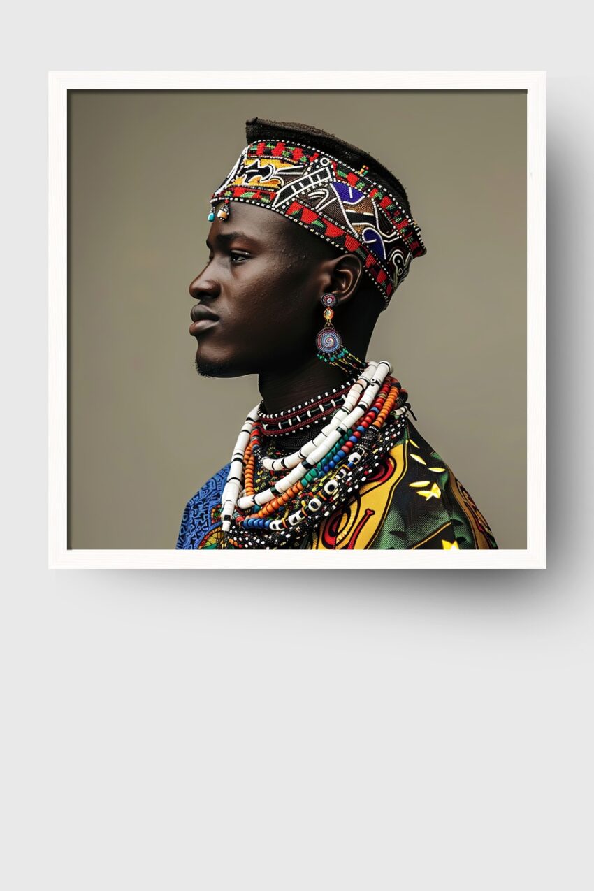 Fotografie Poster Mann Profil traditionell Schmuck farbig