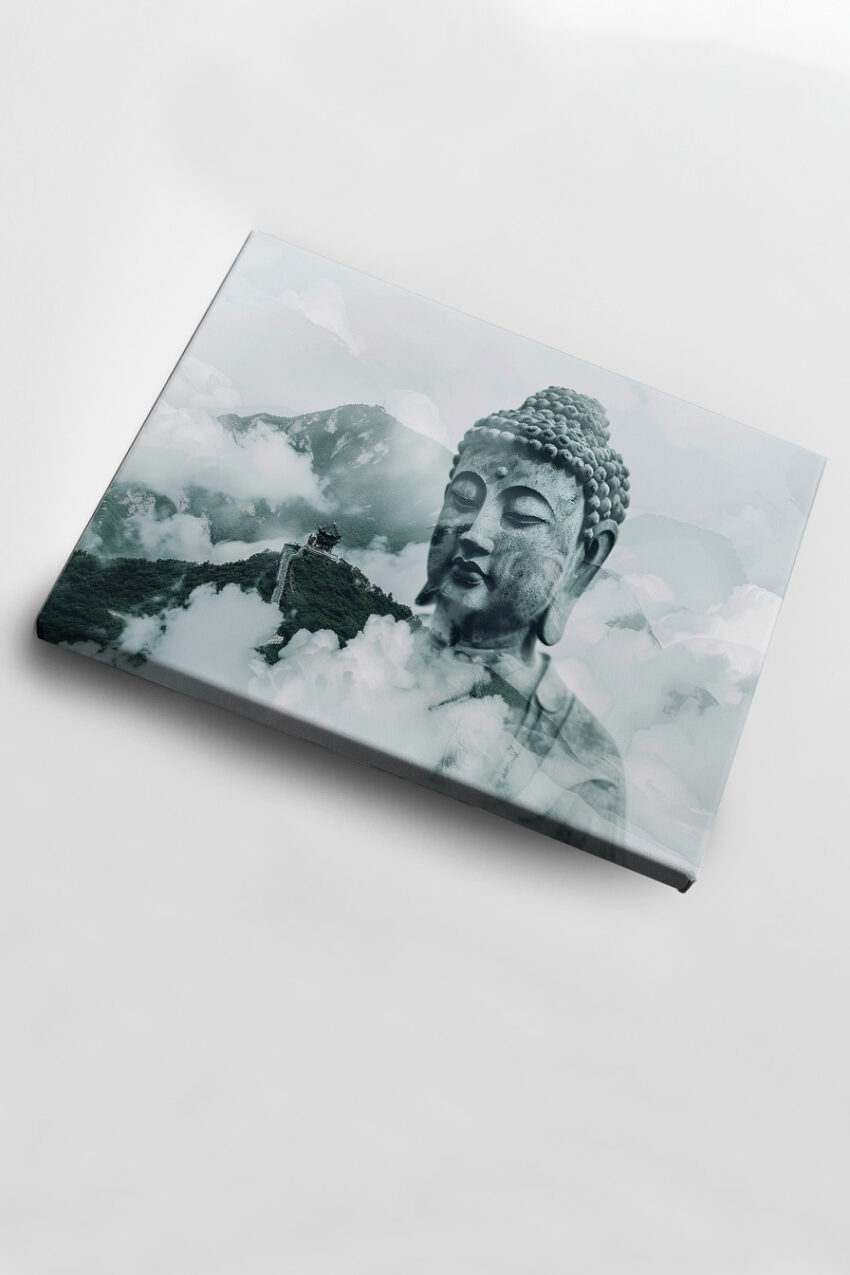 Digitale Kunst Poster Buddha Kopf grau ruhig