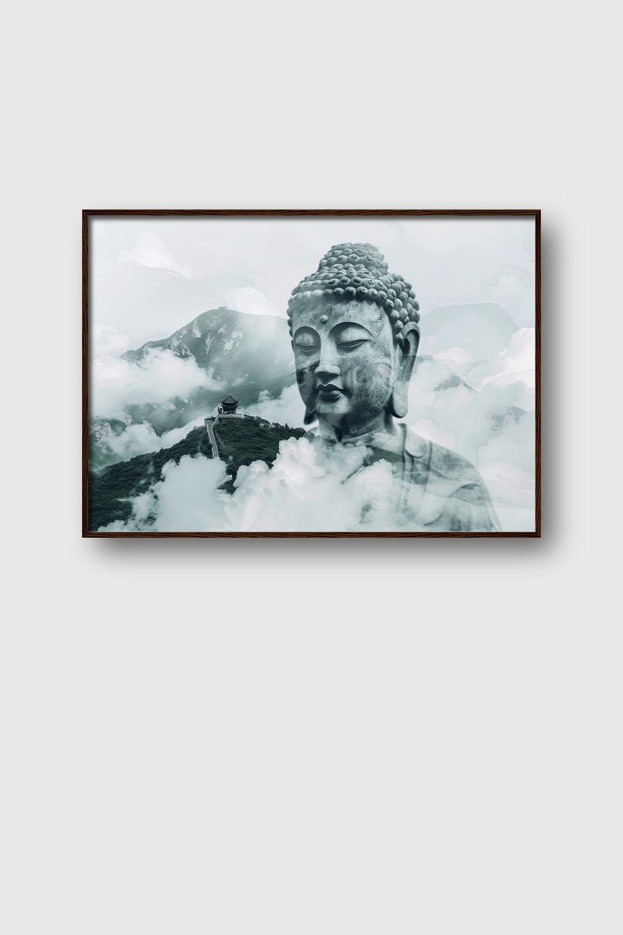 Digitale Kunst Poster Buddha Kopf grau ruhig