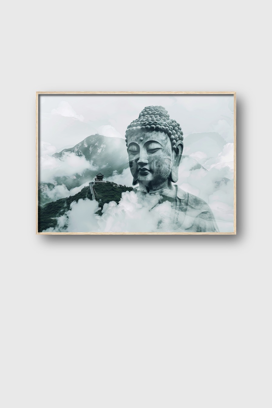Digitale Kunst Poster Buddha Kopf grau ruhig