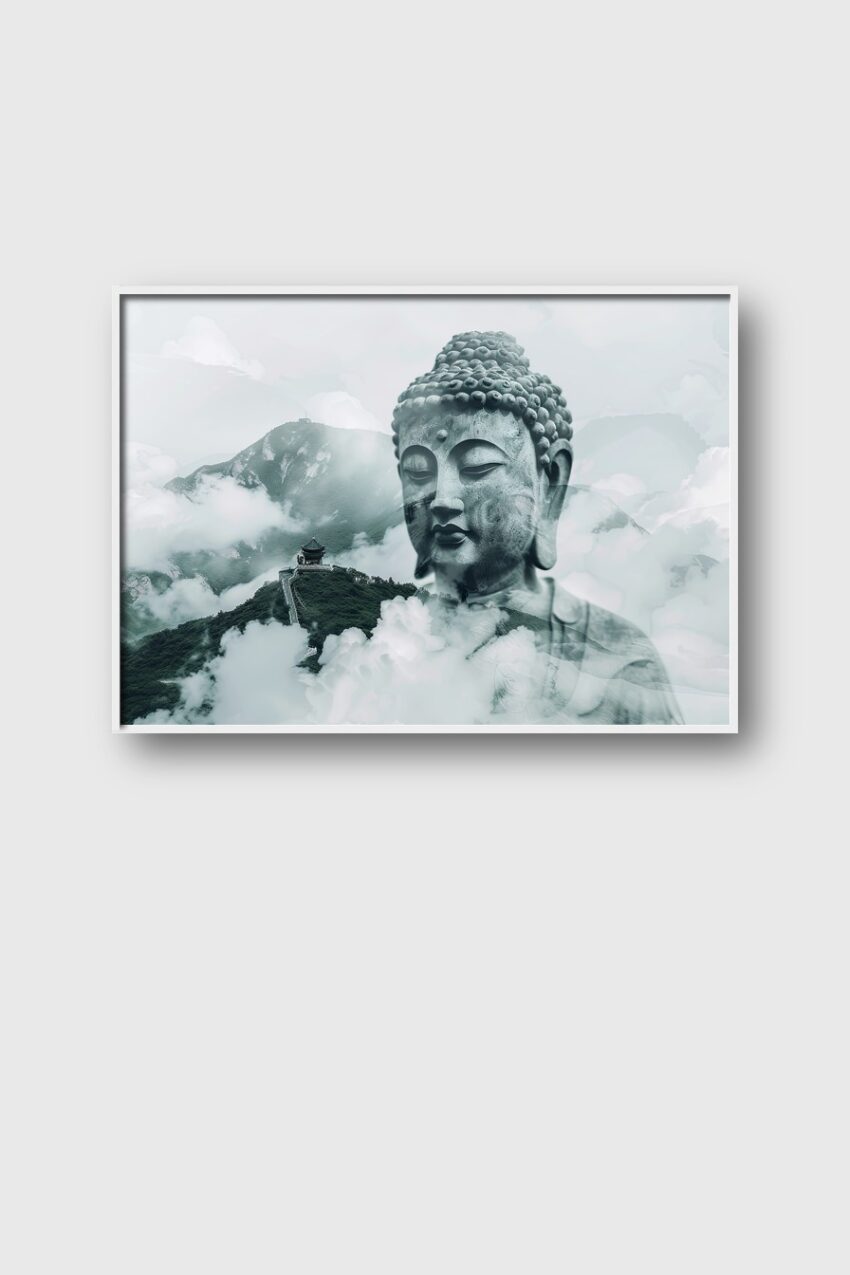 Digitale Kunst Poster Buddha Kopf grau ruhig