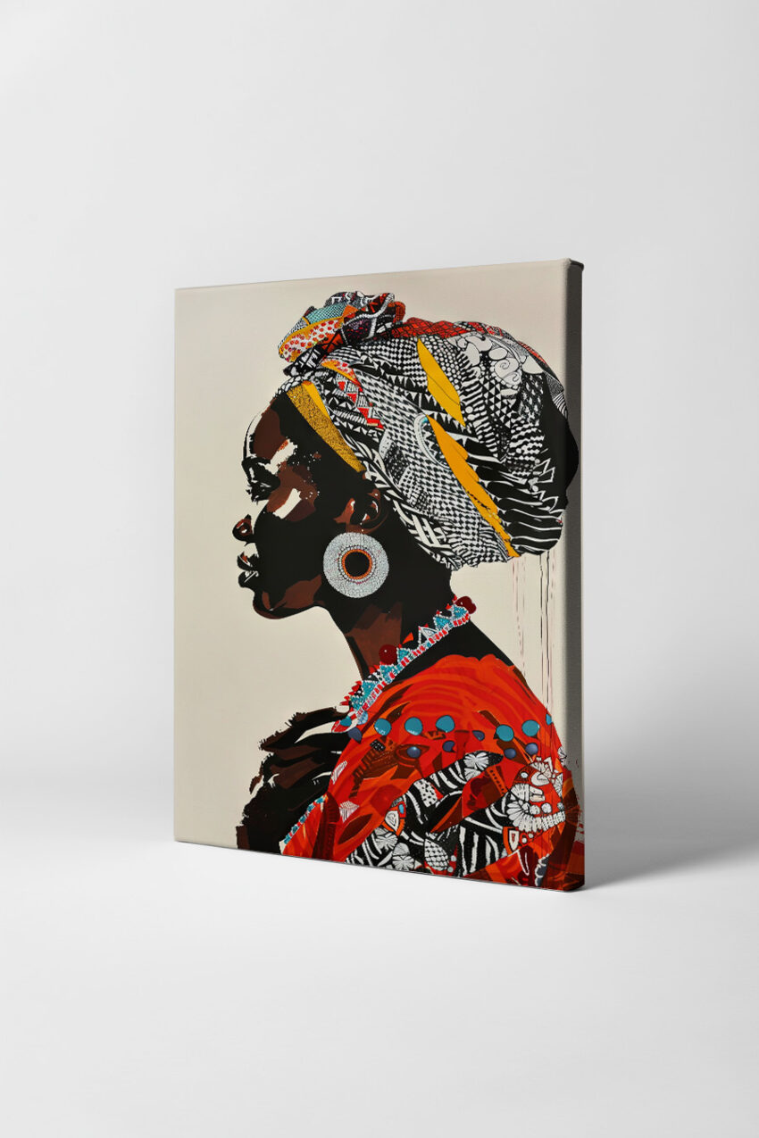 Illustration Poster Frau Turban bunt Profil Schmuck