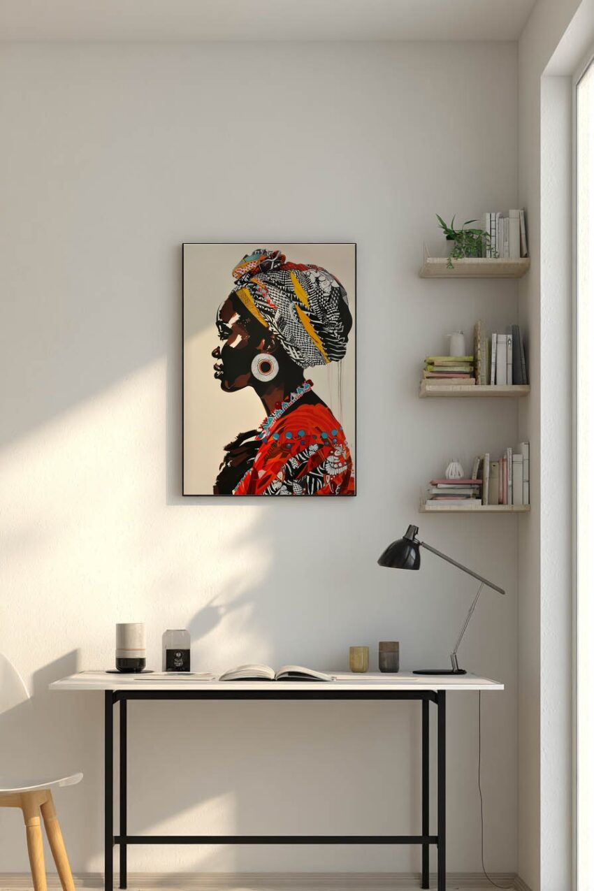 Illustration Poster Frau Turban bunt Profil Schmuck