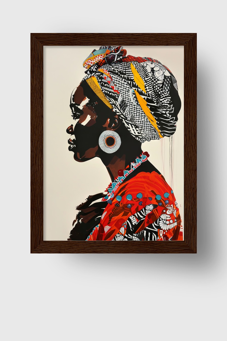 Illustration Poster Frau Turban bunt Profil Schmuck