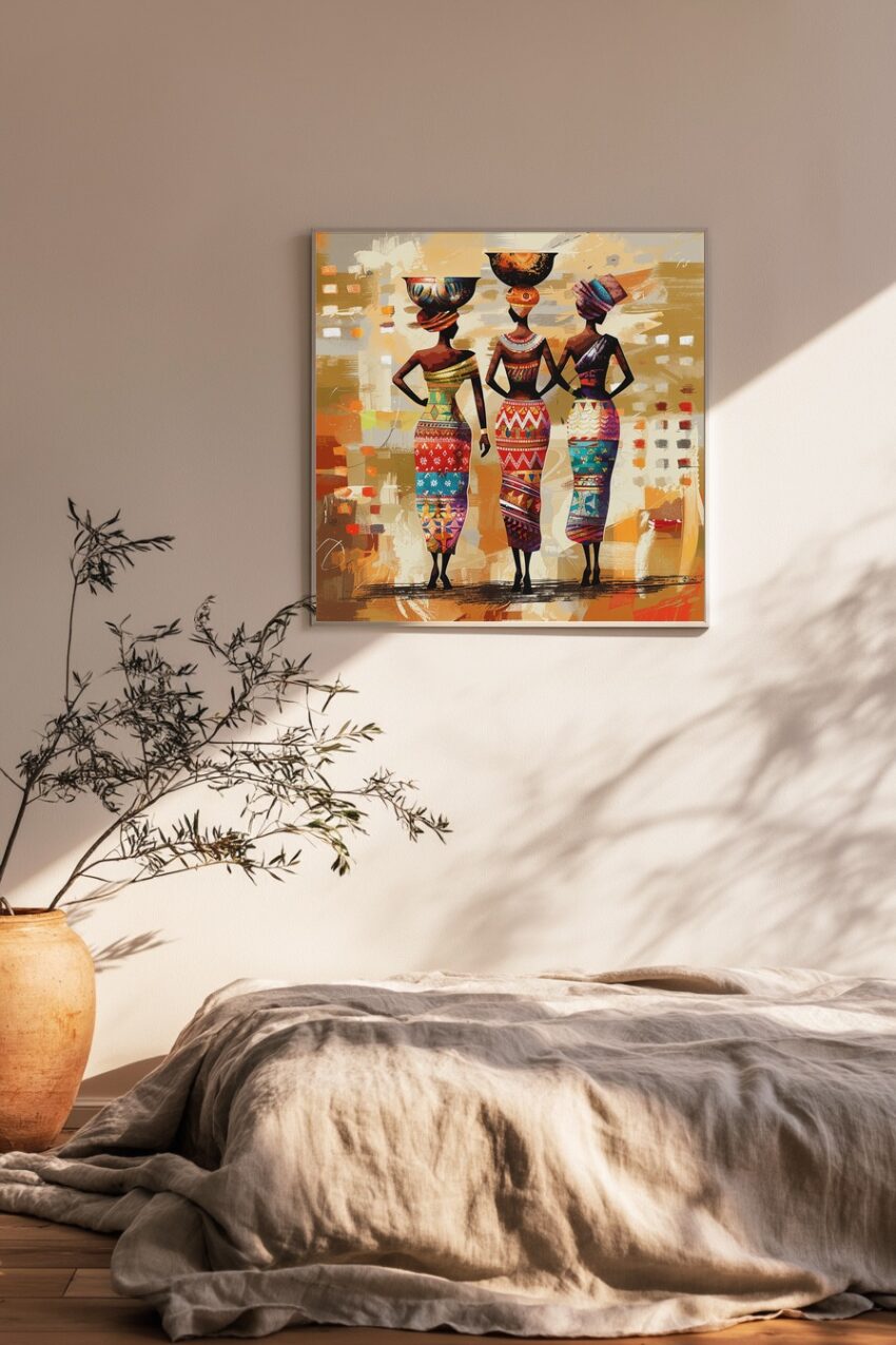 Digitale Kunst Poster Frauen Korb bunte Kleider minimalistisch