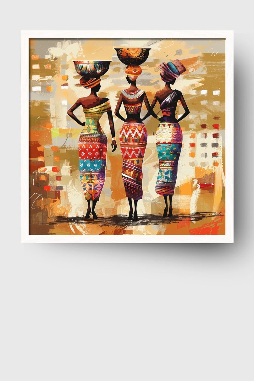 Digitale Kunst Poster Frauen Korb bunte Kleider minimalistisch