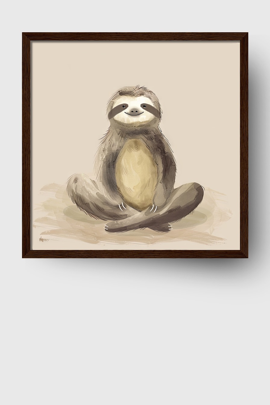 Illustration Poster Faultier sitzend sanfte Braun Beige Töne