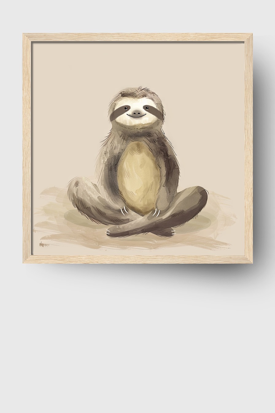 Illustration Poster Faultier sitzend sanfte Braun Beige Töne