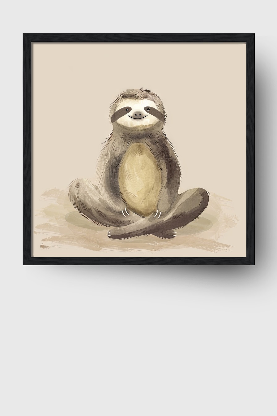 Illustration Poster Faultier sitzend sanfte Braun Beige Töne