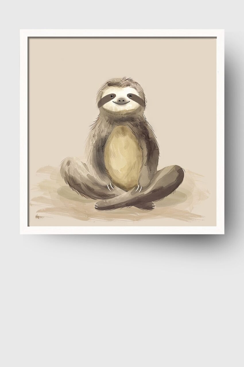 Illustration Poster Faultier sitzend sanfte Braun Beige Töne
