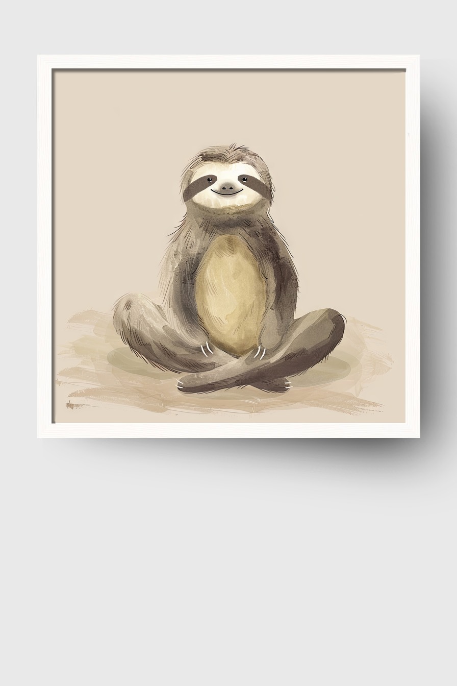 Illustration Poster Faultier sitzend sanfte Braun Beige Töne