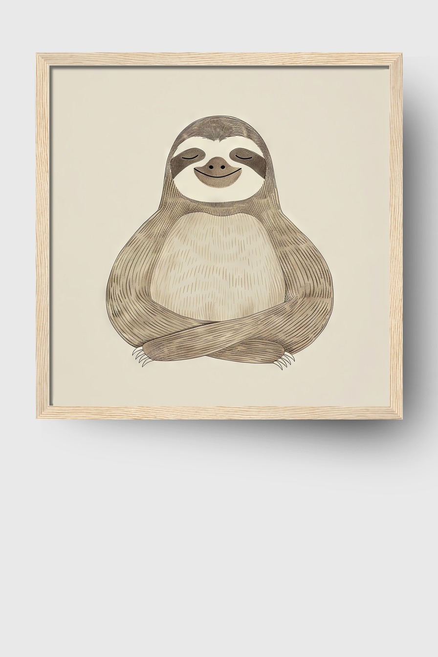 Illustration Poster Faultier minimalistisch braun beige