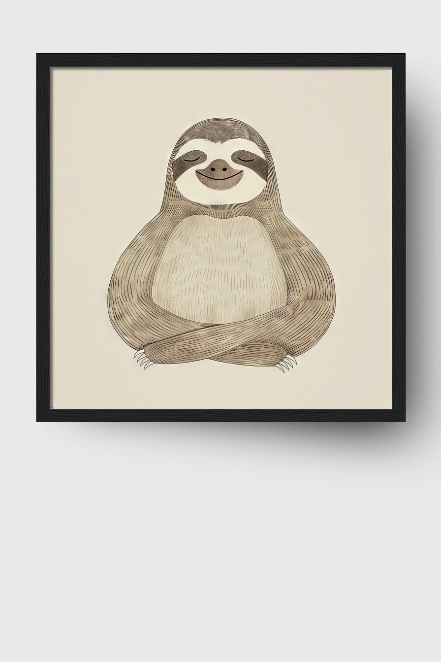 Illustration Poster Faultier minimalistisch braun beige