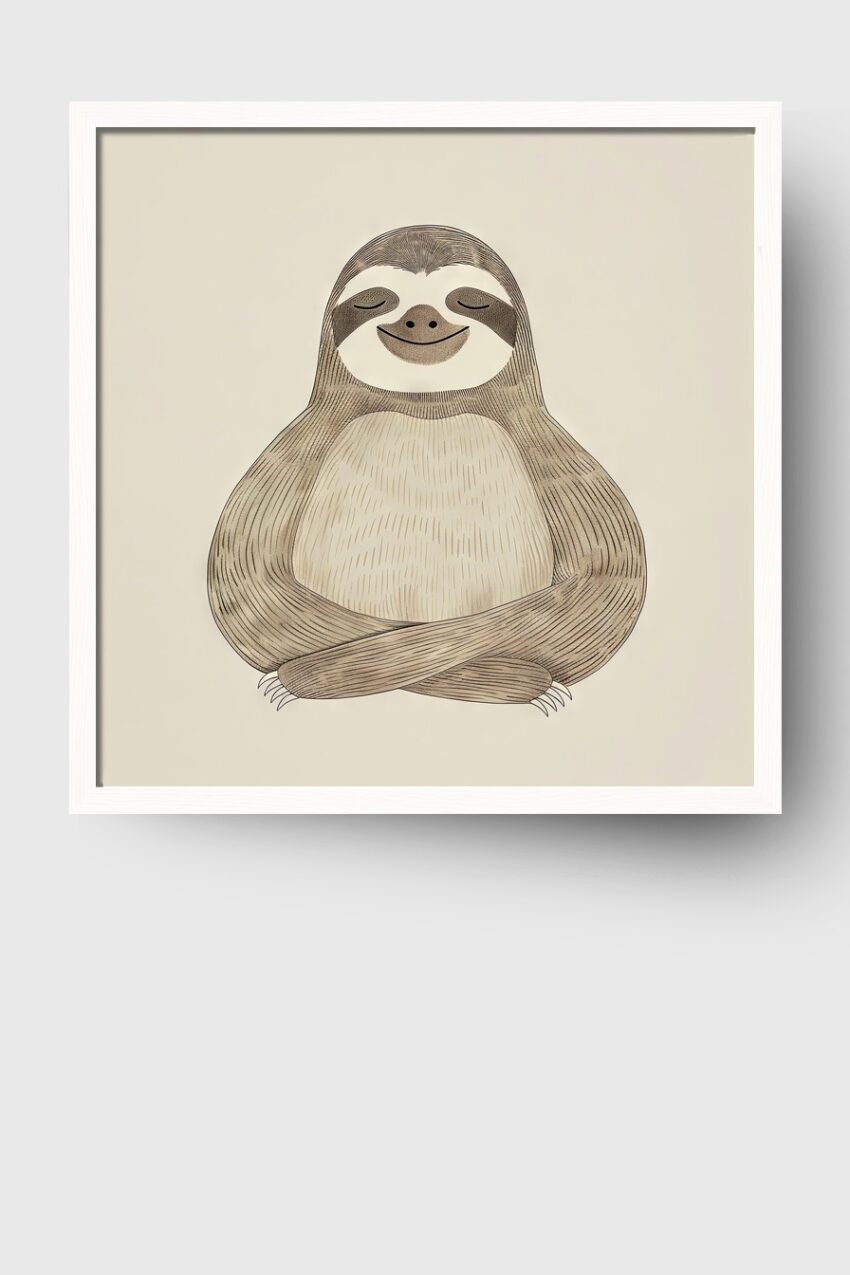 Illustration Poster Faultier minimalistisch braun beige