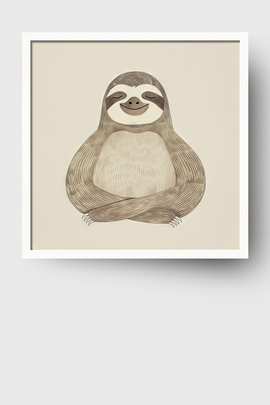 Illustration Poster Faultier minimalistisch braun beige