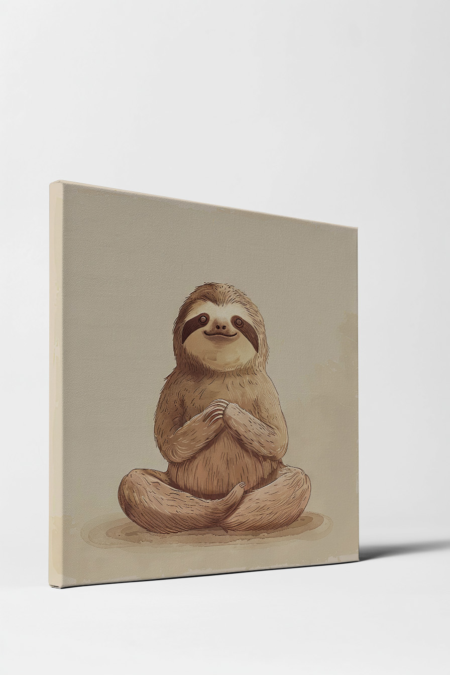 Illustration Poster Faultier sitzend braun entspannt