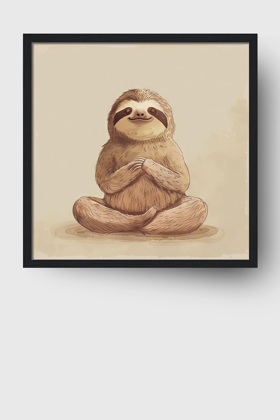 Illustration Poster Faultier sitzend braun entspannt