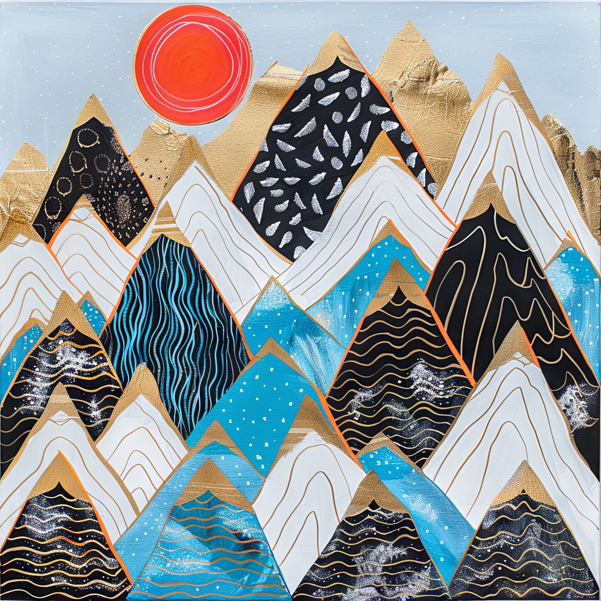 Grafik Poster Berge abstrakt bunt gold rot