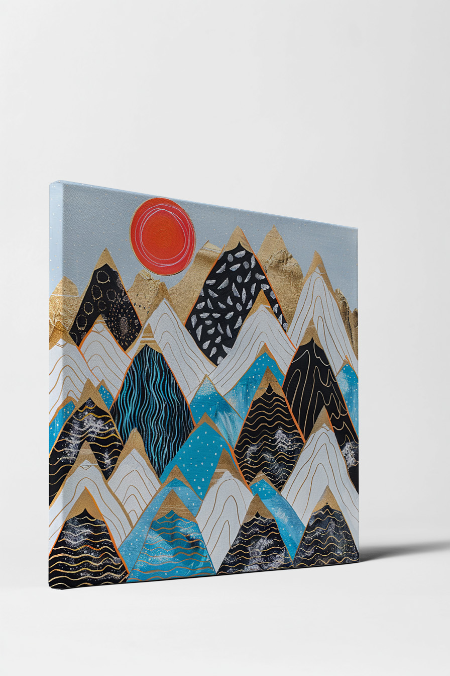 Grafik Poster Berge abstrakt bunt gold rot