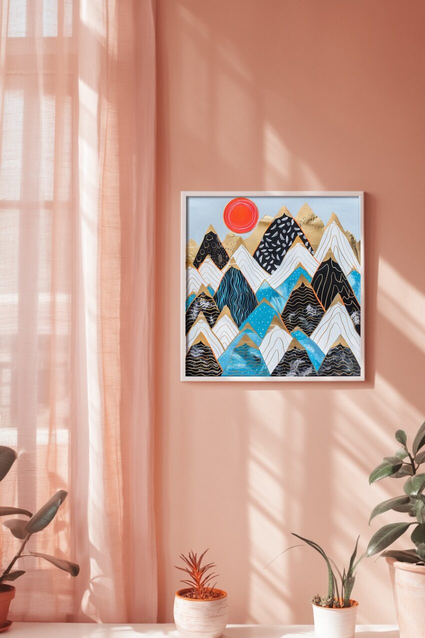 Grafik Poster Berge abstrakt bunt gold rot
