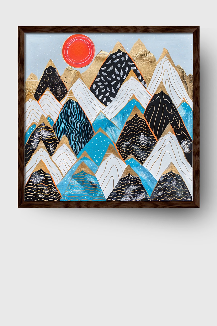 Grafik Poster Berge abstrakt bunt gold rot