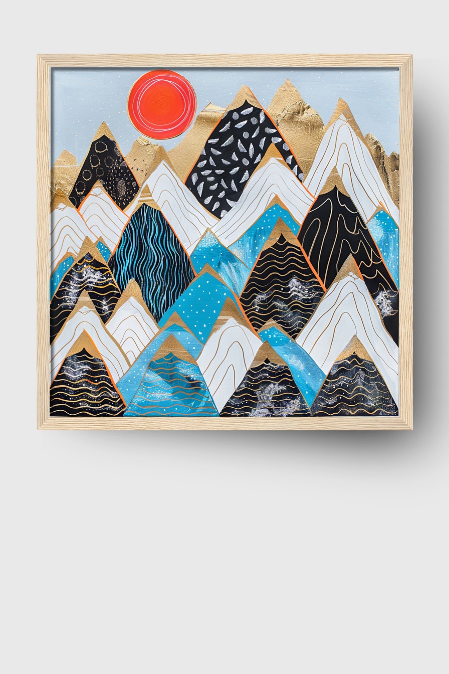 Grafik Poster Berge abstrakt bunt gold rot