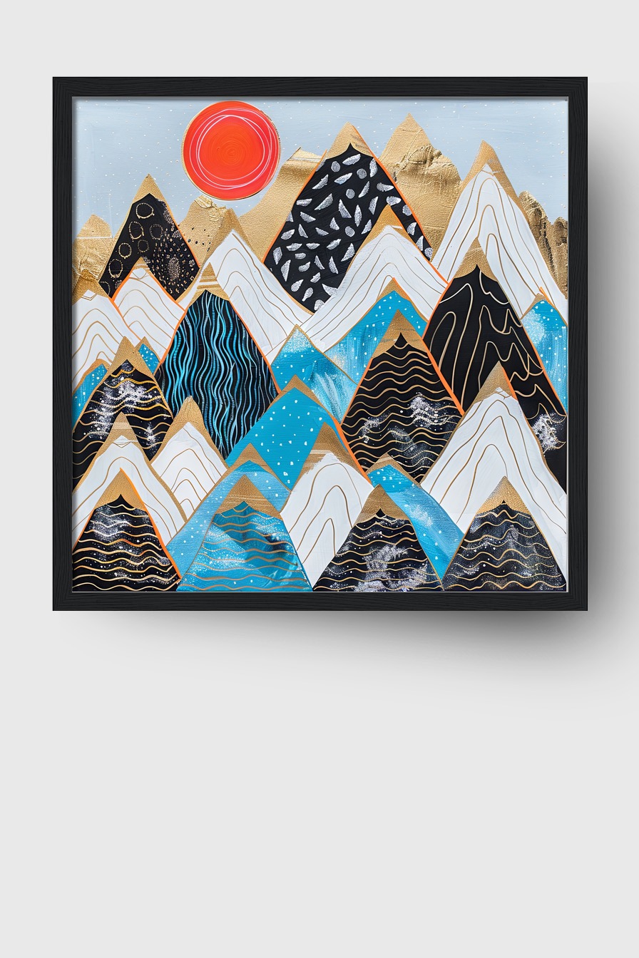 Grafik Poster Berge abstrakt bunt gold rot