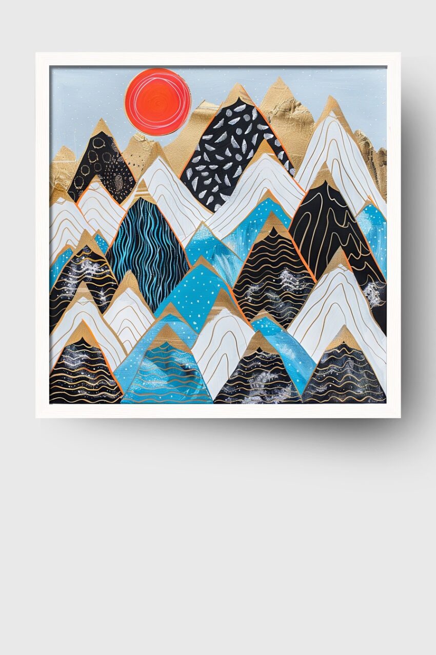 Grafik Poster Berge abstrakt bunt gold rot