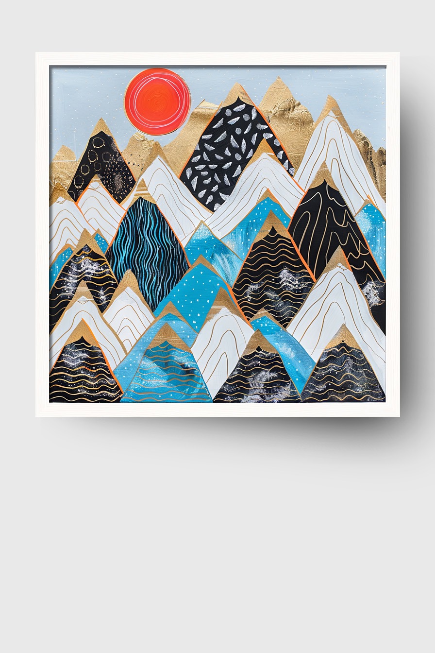 Grafik Poster Berge abstrakt bunt gold rot