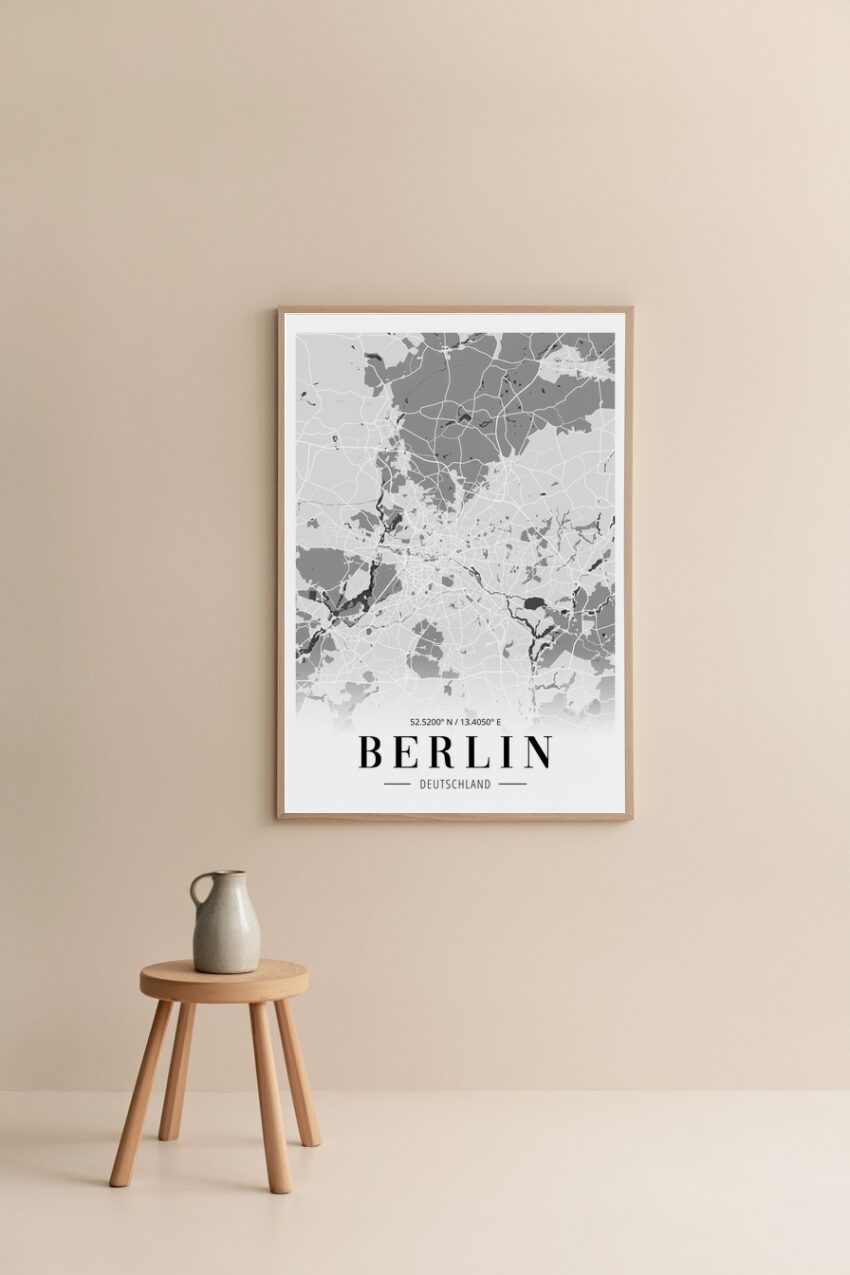 Grafik Poster Berlin Stadtplan weiß grau minimalistisch