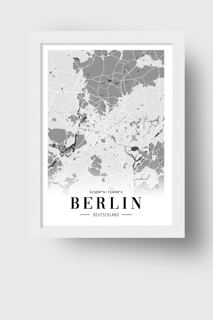Grafik Poster Berlin Stadtplan weiß grau minimalistisch