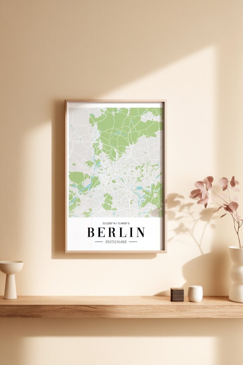 Illustration Poster Berlin Stadtplan minimalistisch grün grau