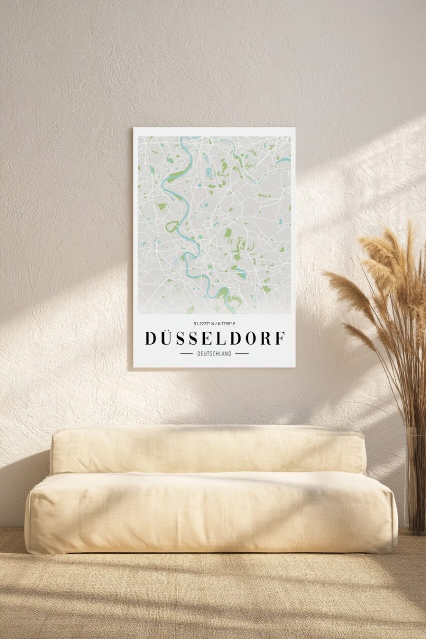 Grafik Poster Stadtplan Düsseldorf minimalistisch grün blau