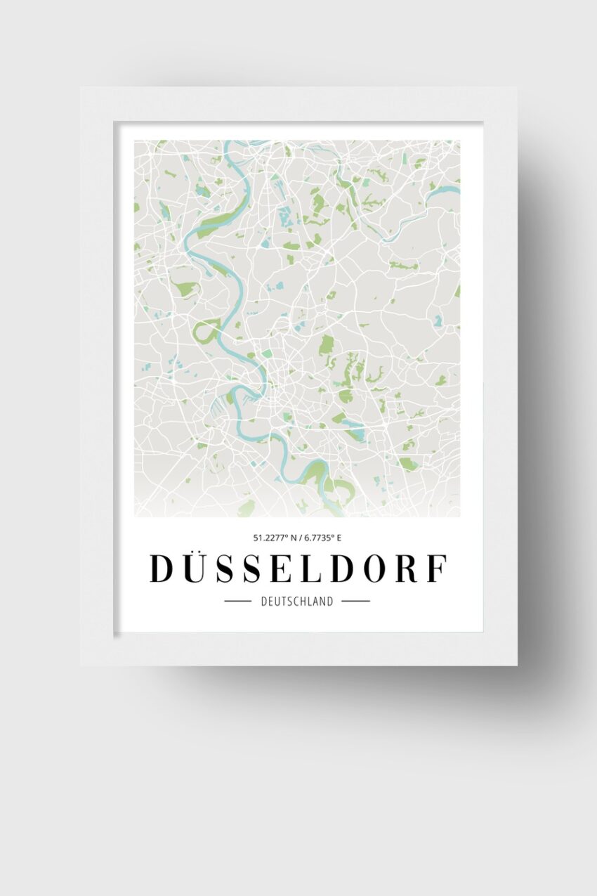 Grafik Poster Stadtplan Düsseldorf minimalistisch grün blau
