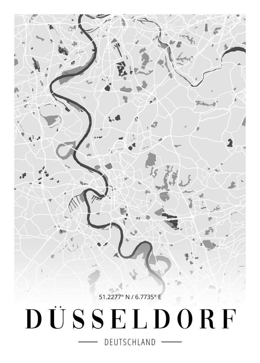 Grafik Poster Düsseldorf Karte Straßenplan Schwarz Weiß