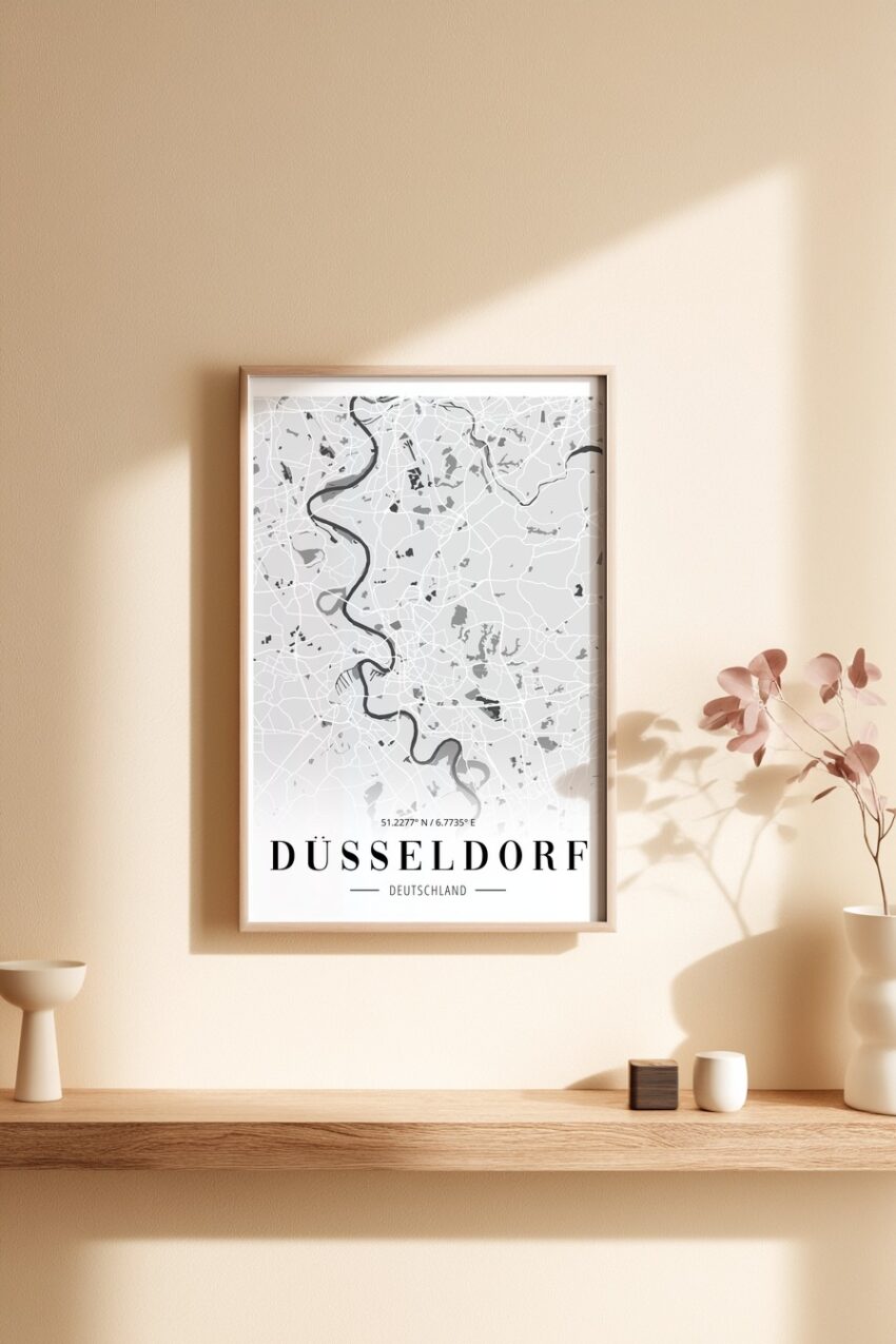 Grafik Poster Düsseldorf Karte Straßenplan Schwarz Weiß