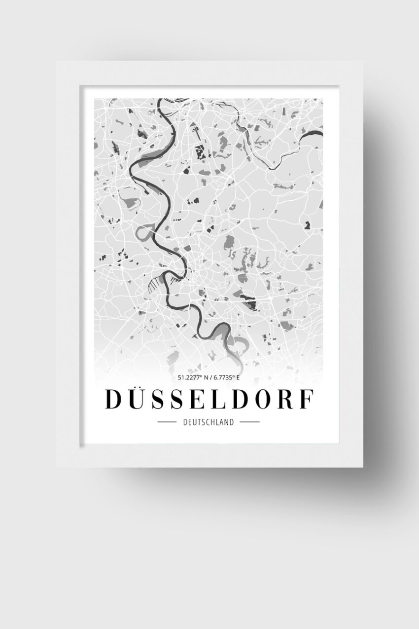Grafik Poster Düsseldorf Karte Straßenplan Schwarz Weiß