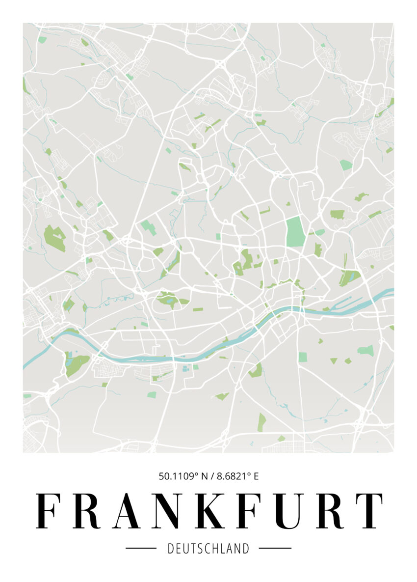 Grafikdesign Poster Stadtplan Frankfurt minimalistisch weißgrün