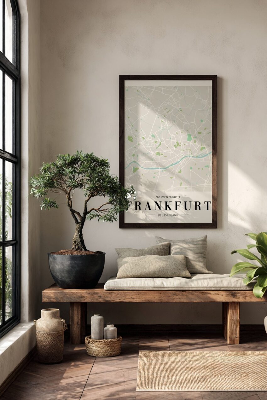 Grafikdesign Poster Stadtplan Frankfurt minimalistisch weißgrün