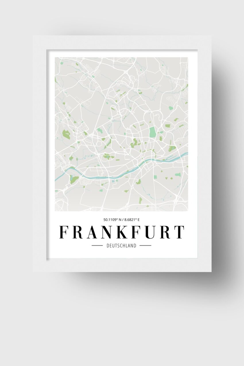 Grafikdesign Poster Stadtplan Frankfurt minimalistisch weißgrün