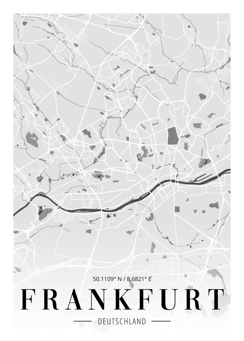 Grafik Poster Frankfurt Stadtplan minimalistisch grau weiß