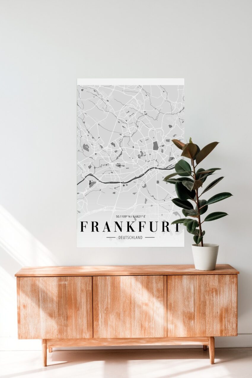 Grafik Poster Frankfurt Stadtplan minimalistisch grau weiß